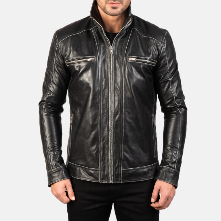 Mens Hudson Black Leather Biker Jacket7746-5-1577523397408
